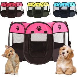 Клітка-забіг для собак і цуценят, складана, 73x73x43 см (рожевий+чорний)