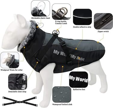 Водонепроникний зимовий одяг для собак, тепла куртка-жилет для собак, захист живота, одяг для домашніх тварин з блискавкою, відображаючий та вітронепроникний, для середніх та великих собак, розмір 2XL-6XL (6XL)