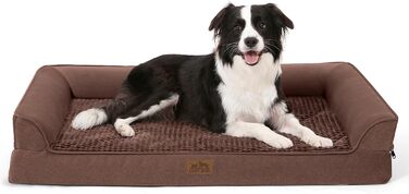 Ортопедичне ліжко для собак маленьких порід, водонепроникне диванчик для тварин з бортиками, з підтримуючою піною, зручне ліжко з знімним, пральним чохлом, водонепроникний наповнювач, антиковзаюче покриття (107 x 76 x 19 см, Колір: Коричневий)