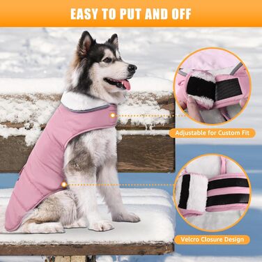iBuddy Зимовий теплий куртка для собак з флісовою жилеткою, водонепроникний, вітронепроникний, світловідбиваючий, регульований, для великих собак (Рожевий, XXX-Large)