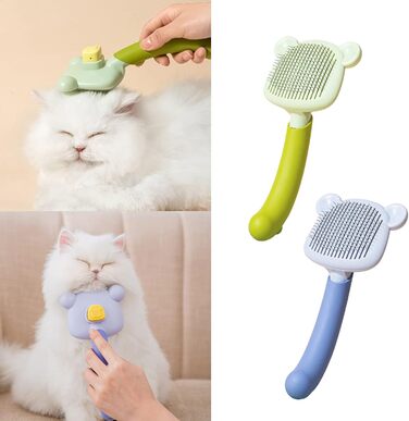 Самоочищувана щітка для вичісування шерсті у формі ведмедика. Покращує кровообіг, легко чиститься. Підходить для всіх типів шерсті, котів та собак з довгою шерстю. Зелена.