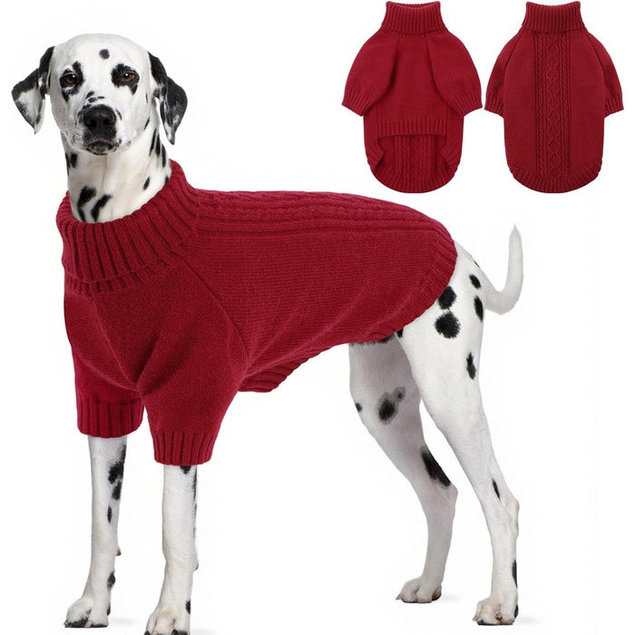 Пуловер для собак SAWMONG для великих собак, в'язаний пуловер з коміром-горловиною, світшот, класичний зимовий, теплий одяг для домашніх тварин для хлопчиків, дівчаток, пуловер для домашніх тварин, Чихуахуа, Французький бульдог (XX-Large, Червоний/Подорож