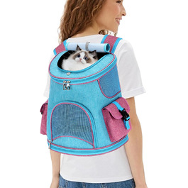 PETCUTE Рюкзак-переноска для собак і котів, дихаючий, знімний килимок, безпечна повідка, для подорожей, походів, кемпінгу, до 6 кг, блакитний + рожевий
