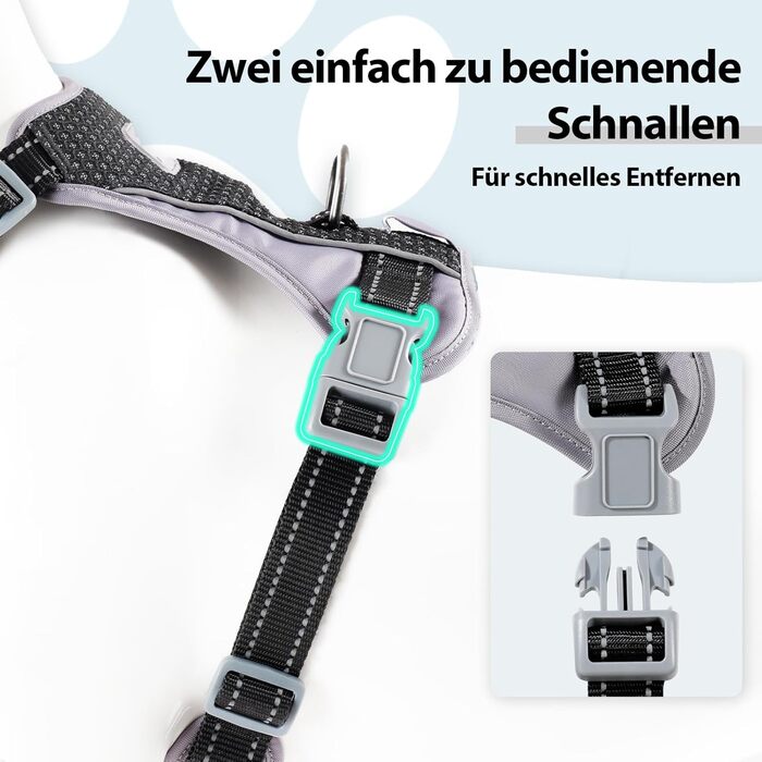 Шлейка для собак Huntboo Anti-Zug, проти вислизання, для малих, середніх та великих собак, не тягне, з світловідбиваючими елементами та 2 карабінами, не дає змогу душитися, регульована для тренувань та бігу (Чорний, S)