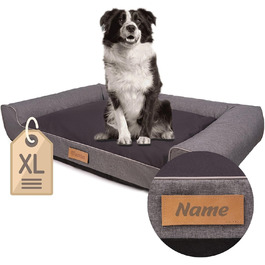 Персоналізоване собаче ліжко XL - для великих, середніх собак - подушка, корзинка для собак - килимок для собак з гравіюванням імені (Сірий, L 100 x B 65 x H 17 см)