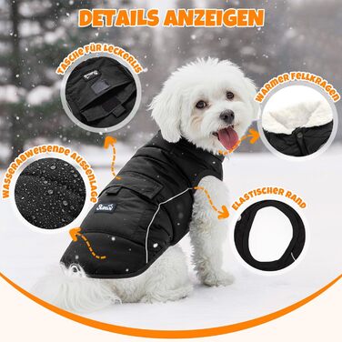 Зимовий теплий одяг для собак - водонепроникний теплий куртка з флісовою підкладкою, світловідбиваючий, чорний, L