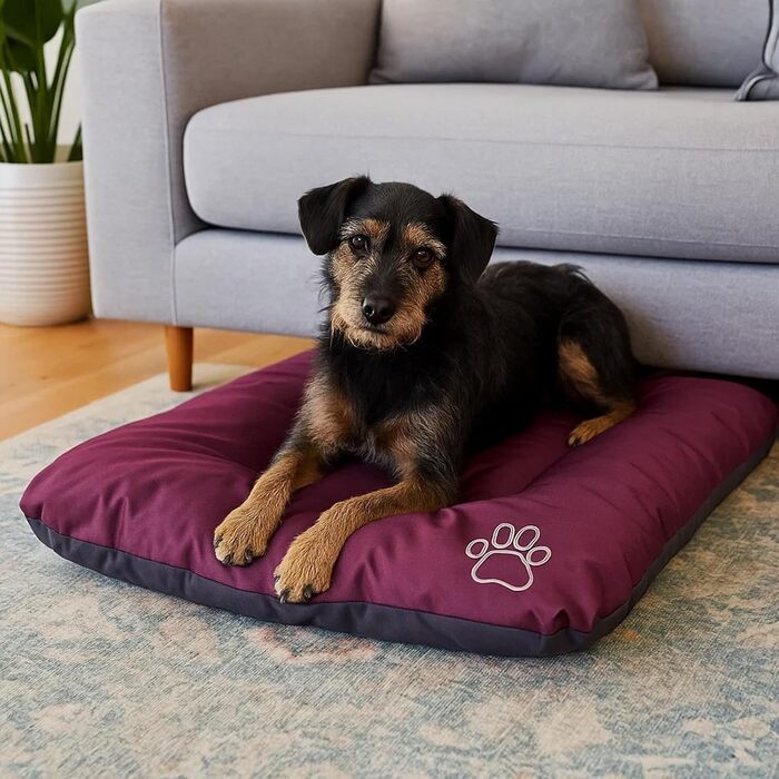 Лежанка для собак ECO: велика, середнього та маленького розміру, 90x60x8 см, Бордовий. Зносостійке, м'яке, для дому та вулиці