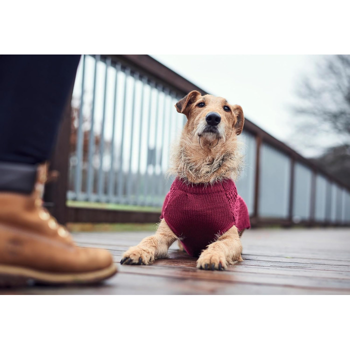 Теплий пуловер для собак HUNTER Malmö, бордовий, з в'язаним візерунком, для оптимальної посадки, з відбиваючими елементами, можна прати при 30°C, розмір 30