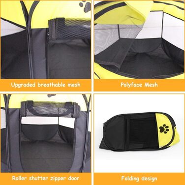 Клітка-забіг для цуценят та тварин, 74x74x43 см. Клітка-вольєр для собак, котів, кроликів та дрібних тварин для використання в приміщенні та на вулиці (жовта, восьмикутна)