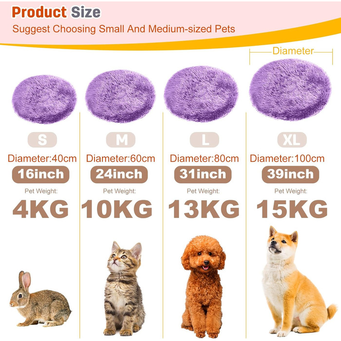 М'яке ліжко для собак PETCUTE з плюшу, 80х80 см, фіолетове. Зручне, тепле, з неслизьким дном, для великих та середніх собак. Легко миється.