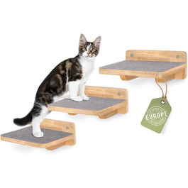 WOOWOOD® Драпалка для котів на стіну: Комплект з 3-х сходинок для лазіння | Комплекс для котів | Драбинка для котів | Настінна драпалка XL (Натуральний темний)