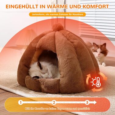 ALLSOPETS Будиночок-іглу для котів і собак, затишне тепле ліжко для домашніх тварин із знімною та пральною подушкою, для малих і середніх порід, каштановий, розмір S