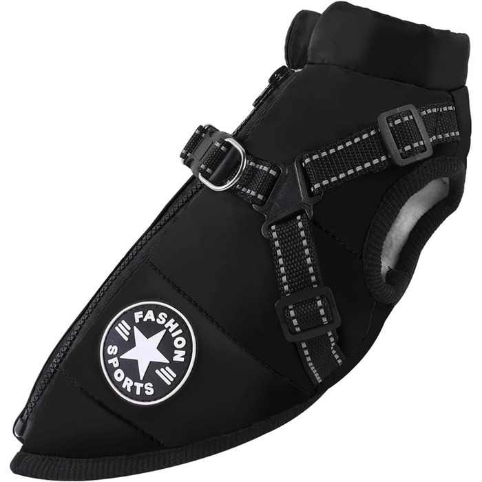 Зимовий теплий накид для собак Waerfeter Extreme 2.0 - чорний, 5XL, з відбиваючими смугами