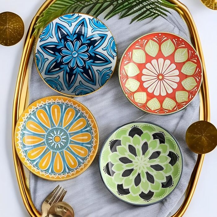 Набір мисок для котів (6 шт), керамічні, 14 см, для води, сухого та вологого корму