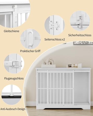 Клітка для собак Hzuaneri, 110 см, з 2 дверцятами, сучасний дизайн, для собак маленьких, середніх та великих (до 100 кг), білий колір, DFC84413W