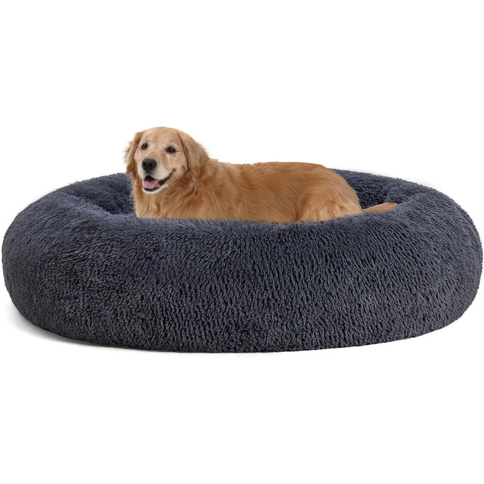 Ортопедичне ліжко для собак, круглі подушки, ліжко для собак, ліжко для котів, м'який кошик для собак, можна прати, діаметр 120 см, темно-сірий колір, розмір 120 x 120 x 20 см