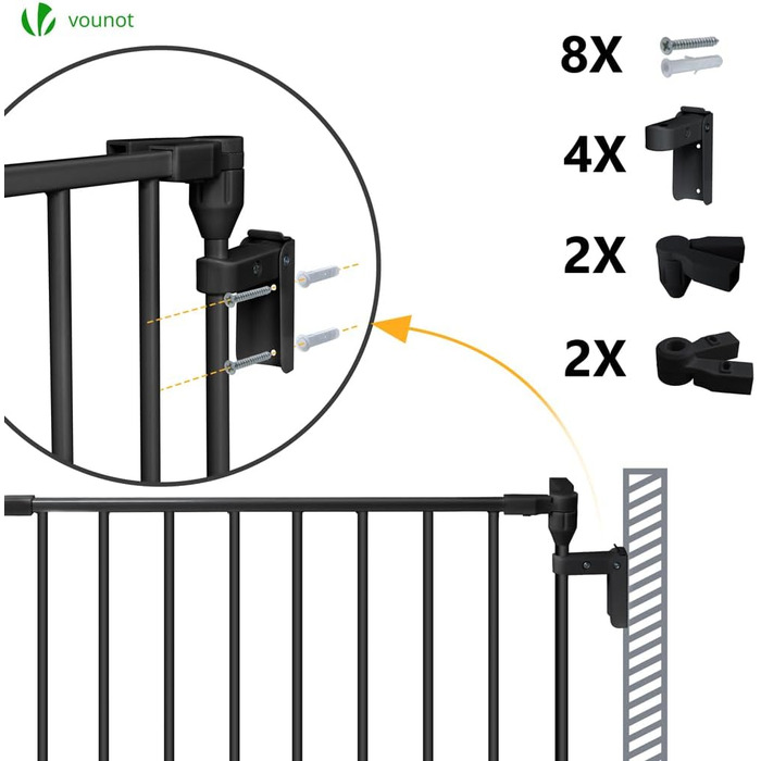 Захист для каміну Vounot - сітка металева, 5 елементів, з дверцятами, чорна 300x75 см (375 см у складеному стані)
