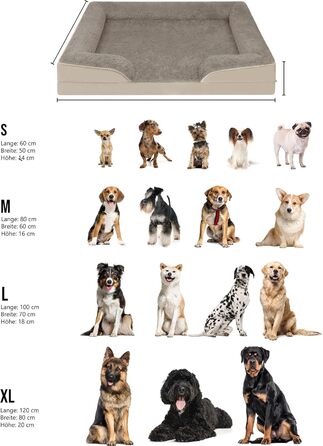 Ортопедичне собаче ліжко Normani для великих, середніх та маленьких собак - м'яке ліжко-диван з високим бортиком, колір бежевий, розмір 60x80x16 см