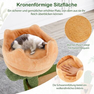 Драбина для котів COSTWAY Kaktus, 160 см, з будиночком, платформами, сизалевими стовпчиками, кошиком, дряпалкою та іграшками. Зелено-помаранчевий котячий комплекс