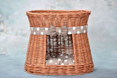 Кішка Будка Кругла Натурального Кольору: Двоярусний Корзинка для Кішки з Велюровою Подушкою, Корзинка з Плетеної Вельветової Лози, Кішка-Тур, Меджовтий Колір