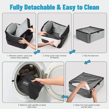 Автокрісло для собак EASTBLUE Medium: чорний/сірий, Memory Foam, з ременем безпеки, для собак до 15.9 кг