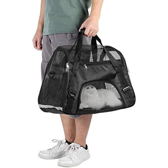 Транспортна сумка для собак та котів, складна переноска, чорна (L)