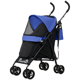 PawHut Dog Buggy Dog Buggy Foldable для собак і кішок до 4 кг Cat Buggy з сітчастими вікнами, плечовим ременем, сумкою для зберігання, підстаканником Парасолька Візок для кішок темно-синій | Аосом
