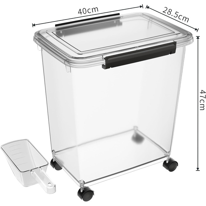 Контейнер для корму для собак Cetomo 32L (3 шт.) з роликами, герметичний, з силіконовим ущільнювачем, з застібками, прозорий, 32л (12кг)