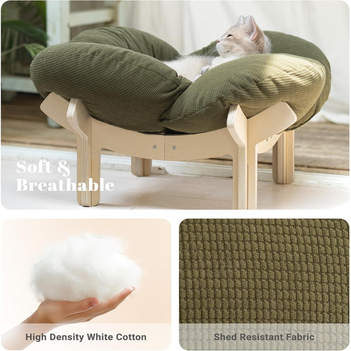 Зелене ліжко-лежанка для котів CheerPals, 55x55 см, м'яке, стильне, для сну