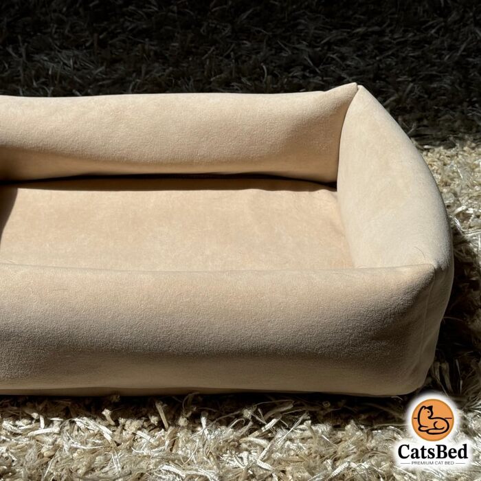 Преміум ліжко для котів - Комфорт та стиль з Magic Velvet, тканина: сертифікована Ökotex 100, стійка до подряпин та легко чиститься (Бежевий)