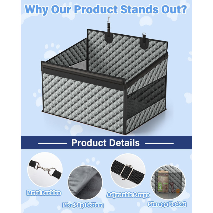 Автомобільний сидіння для собак великих порід, подовжувач заднього сидіння, складаний, водовідштовхувальне оксфордське полотно, неслизьке дно, захист по периметру, міцна підтримка, сірий