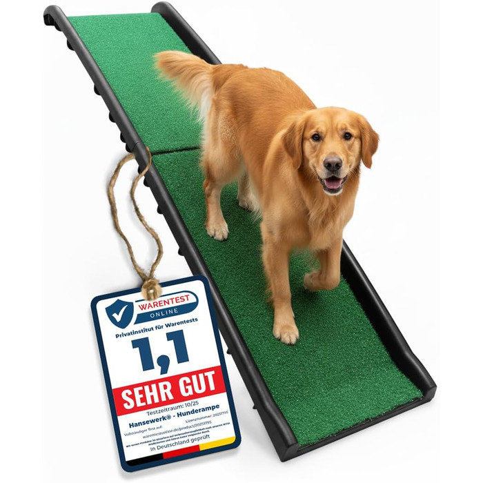 Рампа для собак Hunderampe - антиковзка з штучним газоном, складна, до 90 кг, 157x40 см. Підходить для автомобіля