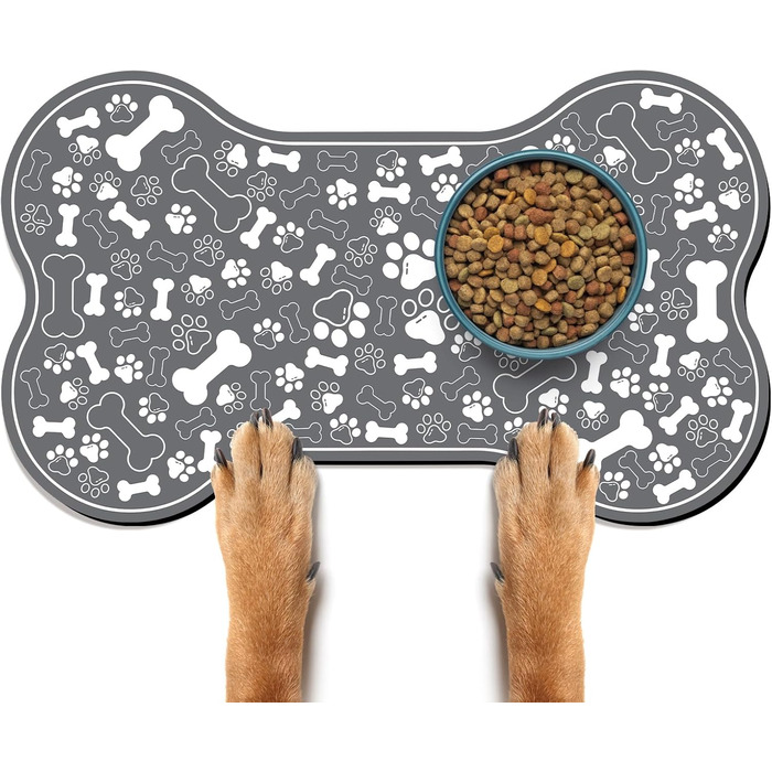 Килимок для собак та котів, форма кістки, швидко поглинаючий, з мискою, з гумовою основою, стійкий до бруду, аксесуари для тварин (Темно-сірий, 43,2 x 73,2 см)