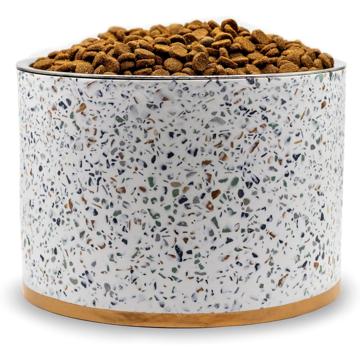 Підставка для годівлі собак Pet Junkie Terrazzo з мискою з нержавіючої сталі, велика, біла