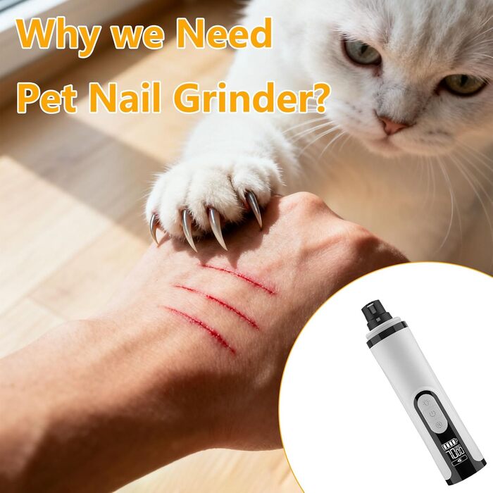 Електричний точило для собачих кігтів, пристрій для шліфування кігтів з LED-підсвічуванням, бездротова зарядка USB, запасні насадки для цуценят, обрізання кігтів для собак та котів (1+2 x запасна насадка)