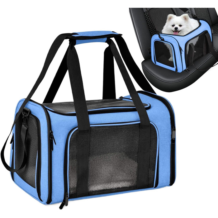 Транспортна переноска для собак та котів, складна, блакитна. Підходить для маленьких тварин, портативна переноска для подорожей