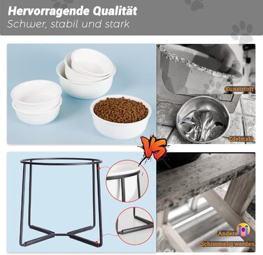 Підвищений керамічний миска для собак з металевим обідком - годівниця для котів та маленьких собак. Біла матова (XL)