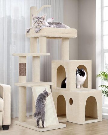 Драбина-кіготь Globlazer для котів XL, бежева, з 2 будиночками, платформа, іграшки, для великих котів та сениорів