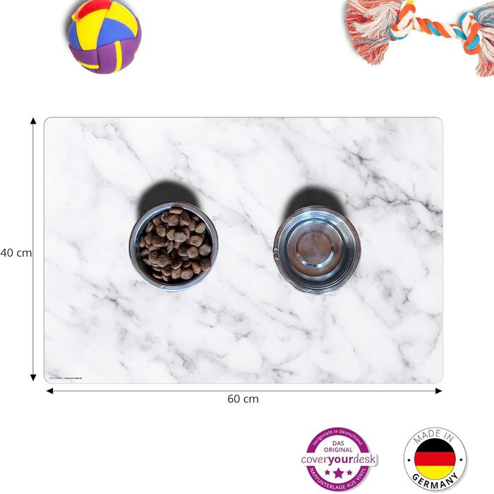 Підкладка для годівлі собак та котів 'Величний Білий Мрамор' з преміум вінілу - 60x40 см – неслизька, миюча, міцна - Зроблено в Німеччині