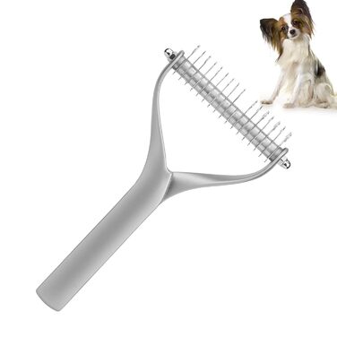 Інструмент для догляду за шерстю: двосторонній гребінець для підшерстка, щітка для цуценят та котів, гребінець з гострими зубцями для видалення ковтунів та відмерлого хутра (сріблястий)