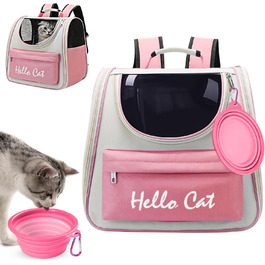 Рюкзак для тварин Surmounty з сітчастим вікном, складний рюкзак для кота/собаки з мискою для їжі та води, водонепроникний оксфорд, об'єм до 15 кг, рожевий