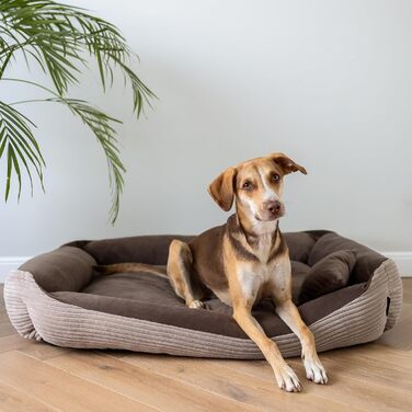 4L Textil Hundebett Molly - зручне ліжко для собак середніх порід, м'який велюр, коричневий колір (100x80 см)