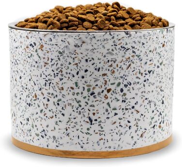 Підставка для годівлі собак Pet Junkie Terrazzo з мискою з нержавіючої сталі, велика, біла