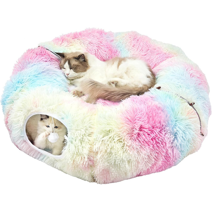 Тунель-ігровий комплекс для котів з лежаком, XXL, з бавовняного плюшу, з іграшками, для котів, кроликів, ховрашків, кольоровий