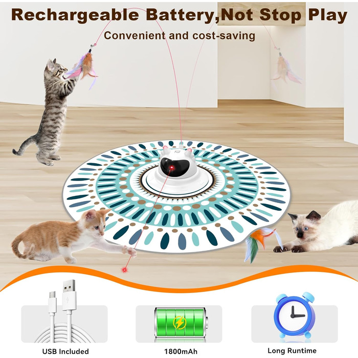 Інтерактивна іграшка для котів 3-в-1 Spessn: хованки, пір'я, лазерний вказівник. Електрична іграшка-головоломка для котів будь-якого віку. Біло-червоний колір, Ximi