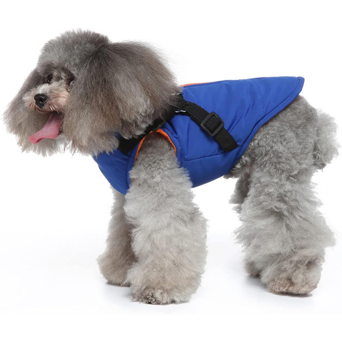 Тепла куртка для собак, жилет, повід, 2-в-1 зимова куртка, без тяги, жилет для собак, повід, комплект, куртка для цуценят, маленьких та середніх собак, блакитний (S)