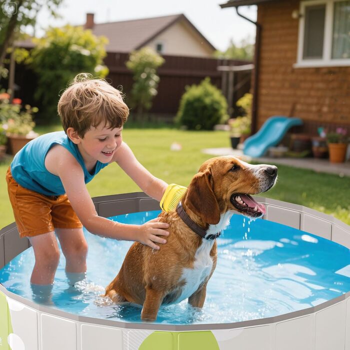 Дитячий басейн для собак та дітей, складний, з товстого ПВХ, антиковзкий, для балкона, саду, великих собак, кошенят, цуценят (A1-80*20)