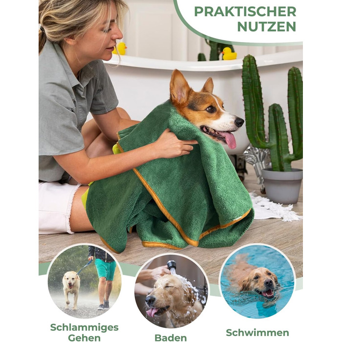 Рушник для собак з мікрофібри, халат для собак, швидковисихаючий, регульований, для великих, середніх та малих собак/котів (зелений, M)