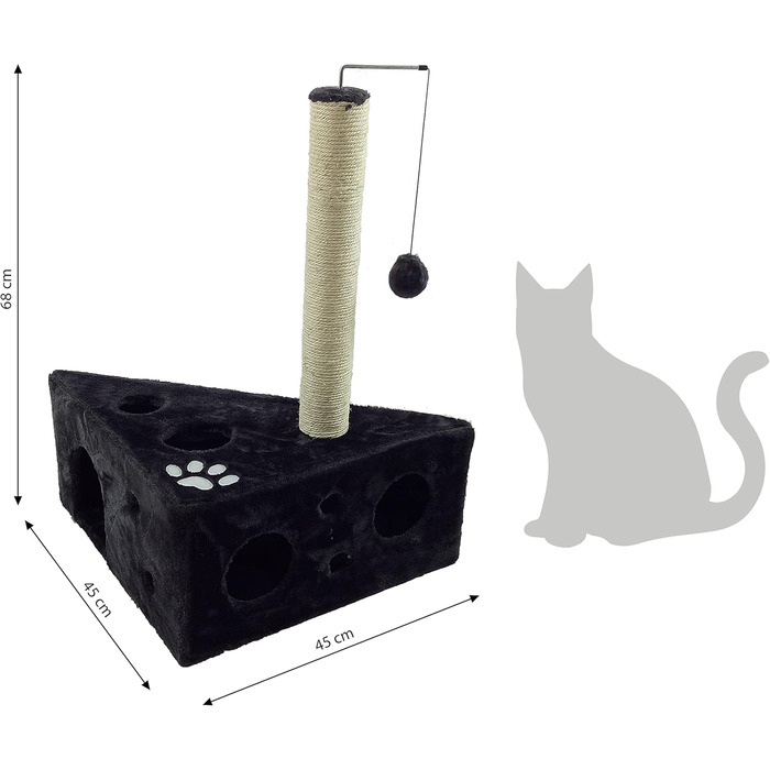 Дряпка для котів Dehner Tammy, 68 x 45 x 45 см, плюш/фліс/сизаль, чорна