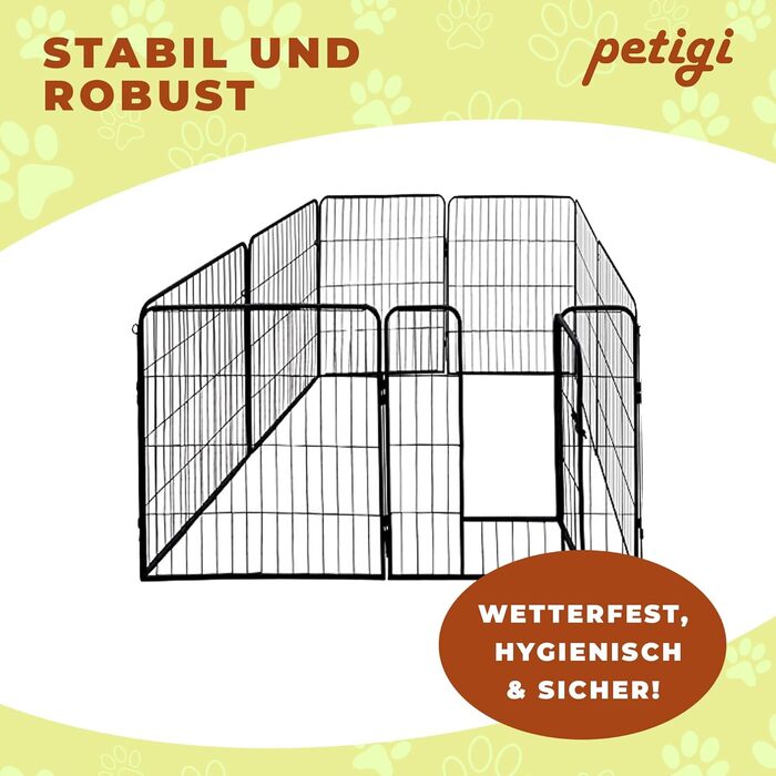 Вольєр для цуценят Petigi, металевий, складаний, для двору, 80x100 см, 8 секцій